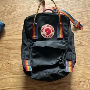 Authentic Fjallraven mini bag black with rainbow straps.